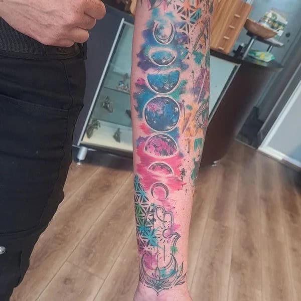 Watercolor Moon Phase Tattoo