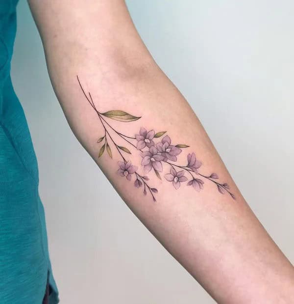 Larkspur July Birth Flower Tattoo