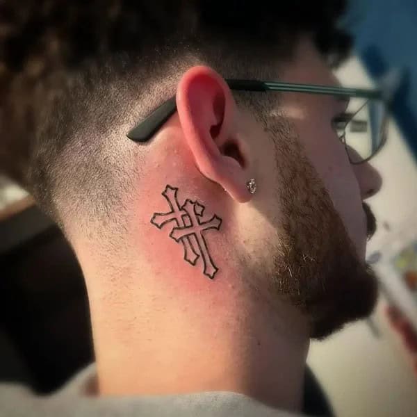 Behind the Ear Cross Tattoo