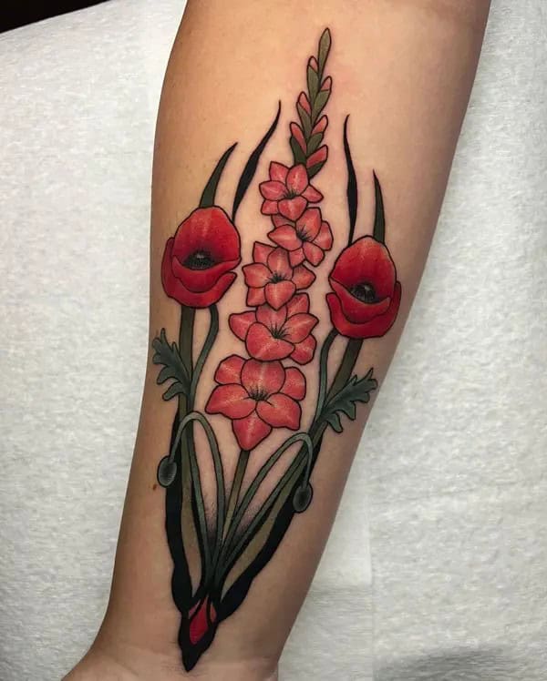 Gladiolus and Poppy Flower Tattoo