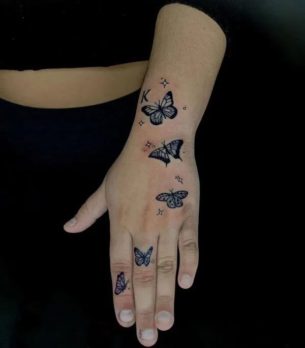 Semicolon Butterfly Hand Tattoo