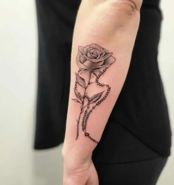 Rose With Rosary Tattoo