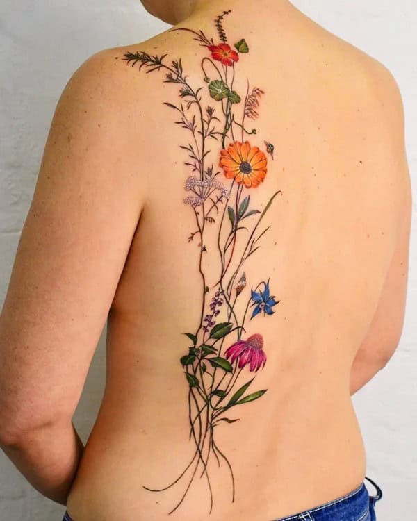 Wildflower Back Tattoo