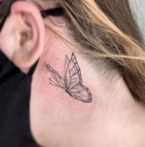 Watercolor Butterfly Tattoo Behind The Ear