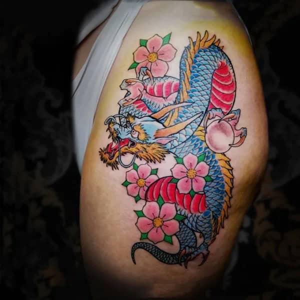 Traditional Dragon Tattoo On Thigh