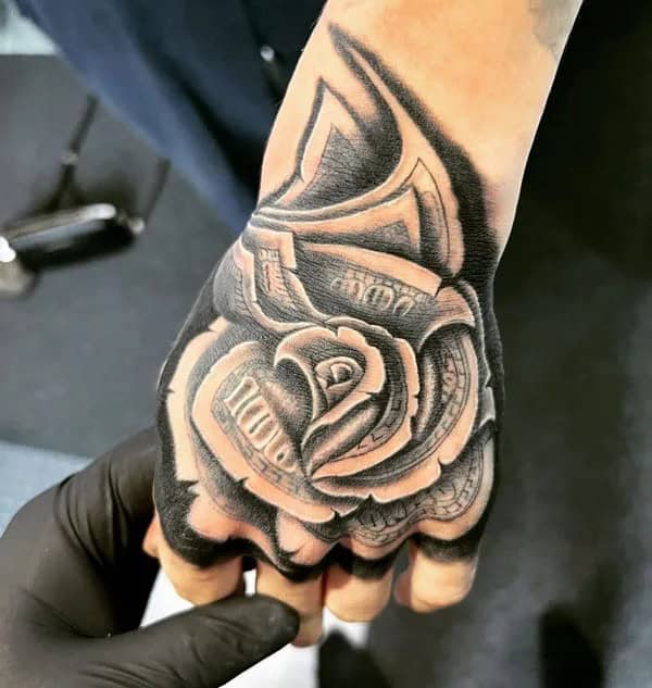 Money Rose Hand Tattoo