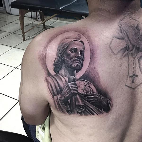 San Judas Shoulder Tattoo