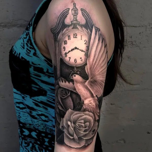 Dove Clock and Rose Tattoo