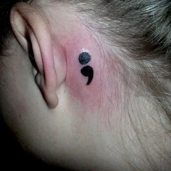 Semicolon Tattoo behind the Ear