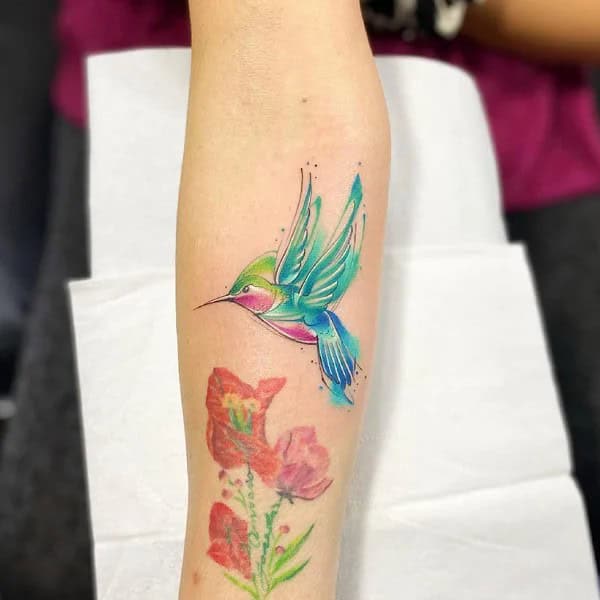 Watercolor Hummingbird Tattoo