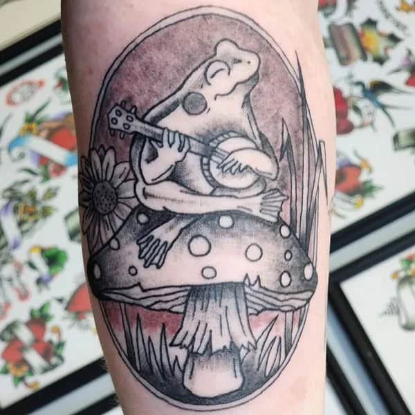 Frog on Mushroom Tattoo