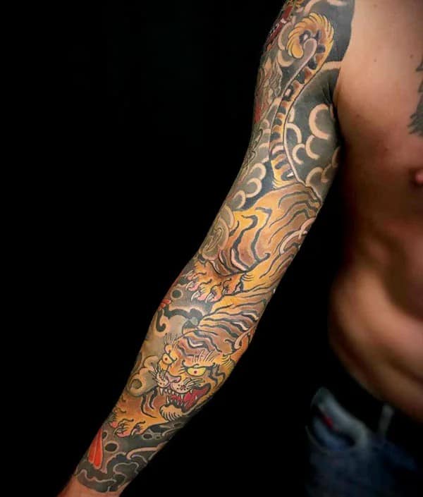 Japanese Tiger Sleeve Tattoo