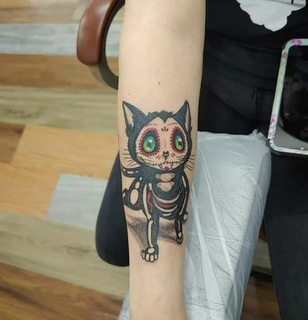 Sugar Skull Cat Tattoo