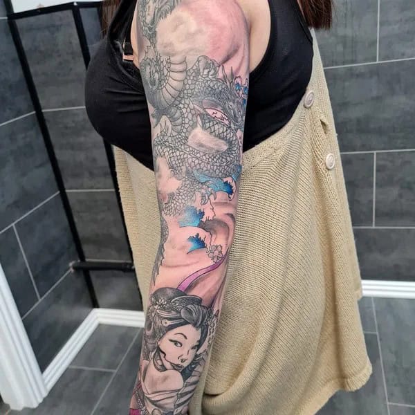 Chinese Dragon Sleeve Tattoo