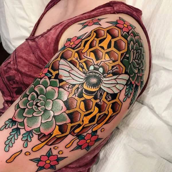 Bee and Honeycomb Tattoo