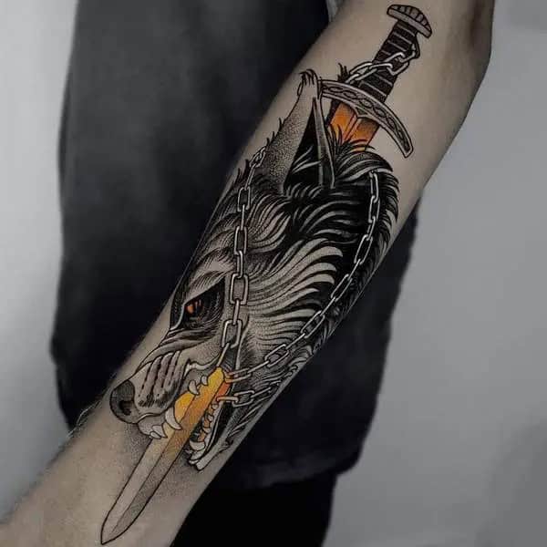 Neo Traditional Fenrir Tattoo