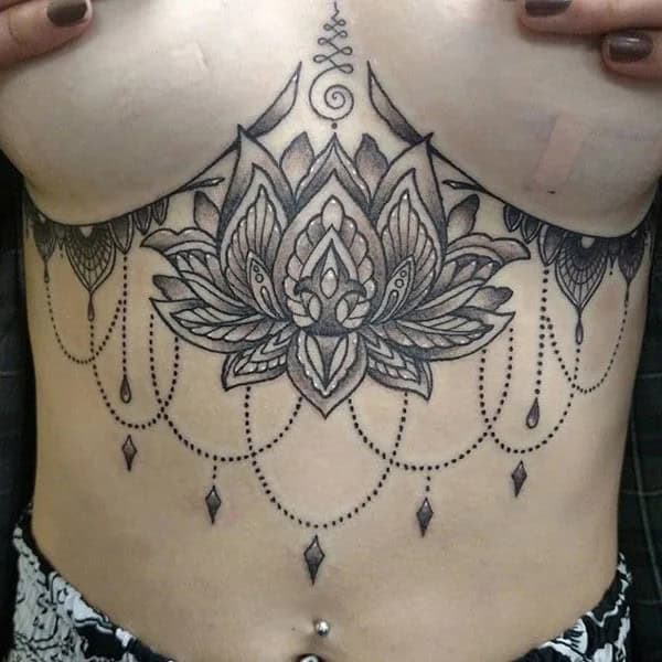 Lotus Sternum Tattoo