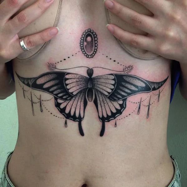 Butterfly Underboob Tattoo