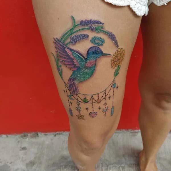 Hummingbird Thigh Tattoo