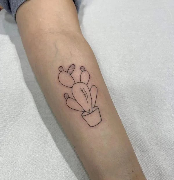 Fine Line Cactus Tattoo