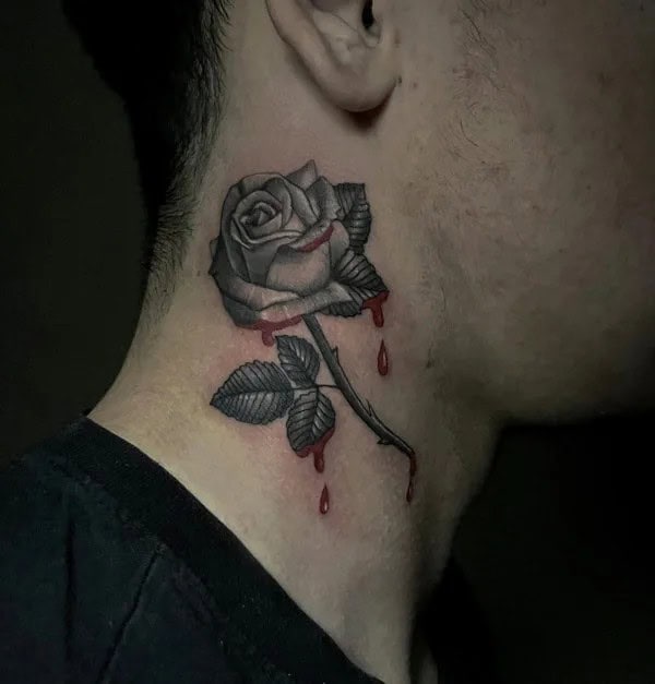 Black Bleeding Rose Tattoo