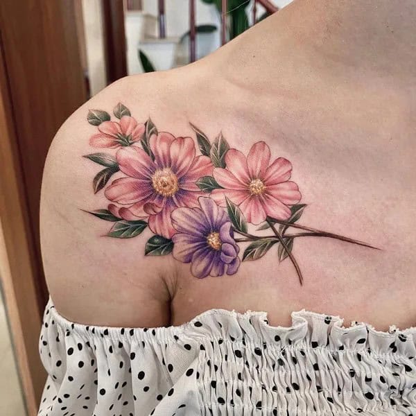 Realistic Cosmos Flower Tattoo