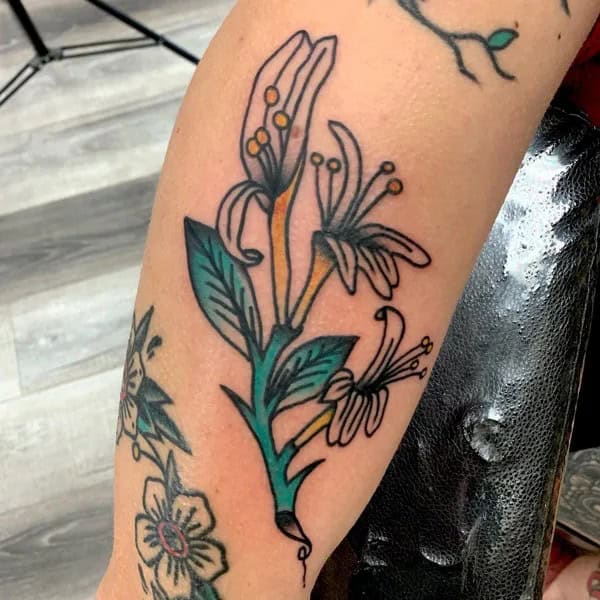 Traditional Honeysuckle Tattoo