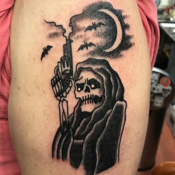 Grim Reaper with Gun Tattoo