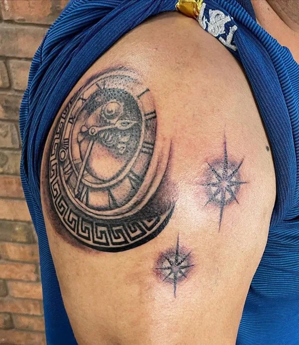 Clock Shoulder Tattoo