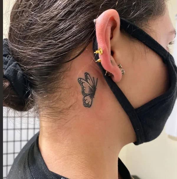 Watercolor Butterfly Tattoo Behind The Ear