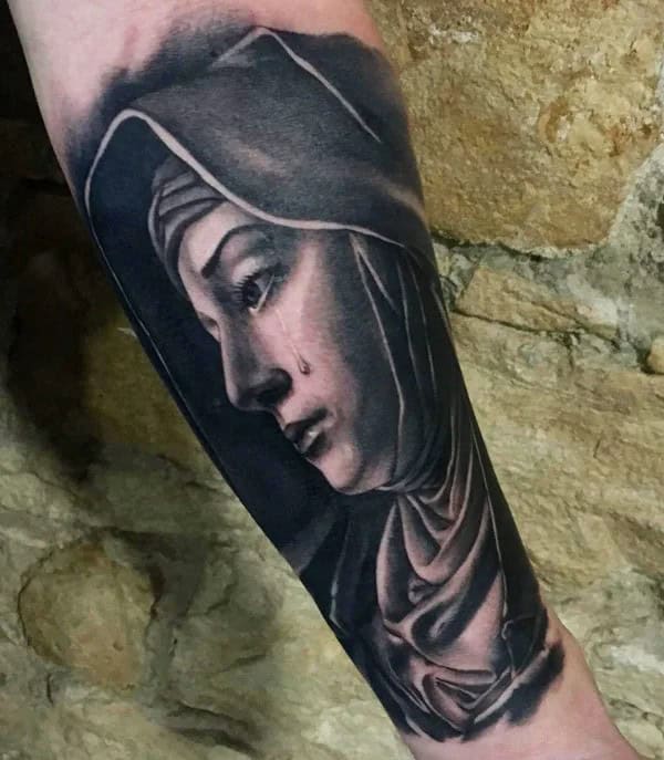 Crying Virgin Mary Tattoo