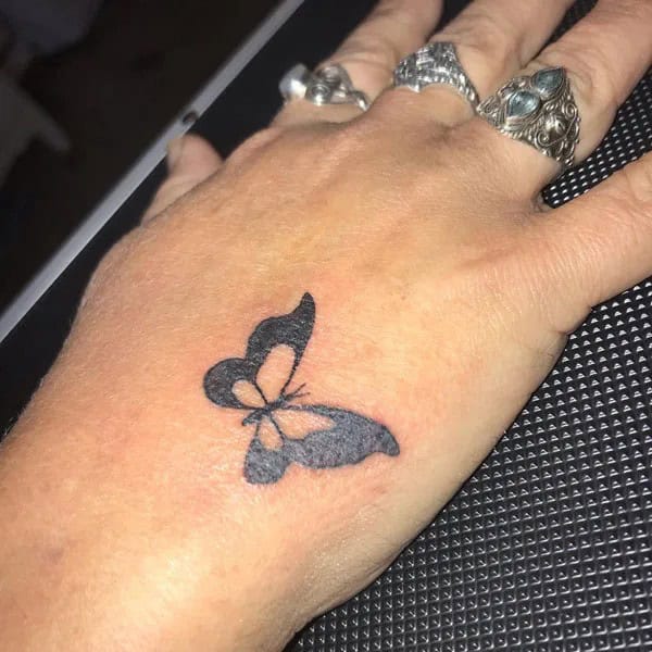 Semicolon Butterfly Hand Tattoo