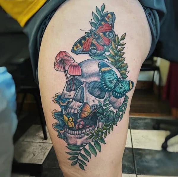 Mushroom and Butterfly Tattoo