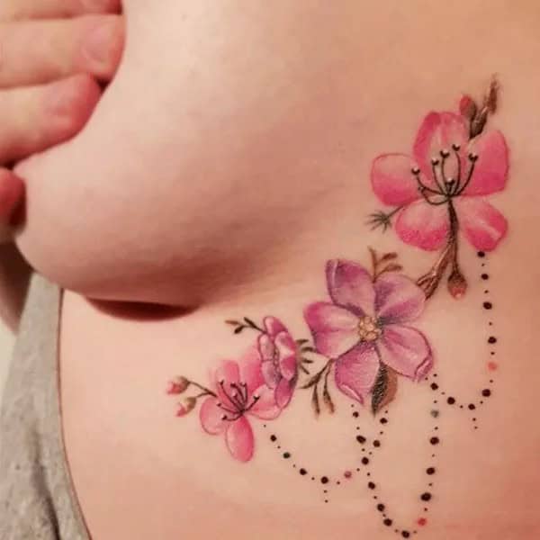 Cherry Blossom Under Breast Tattoo