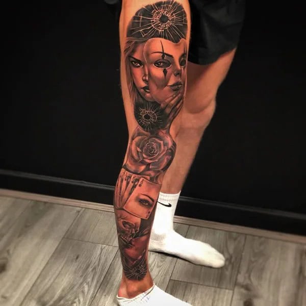 Chicano Leg Sleeve Tattoo