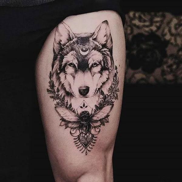 Wolf and Bee Tattoo