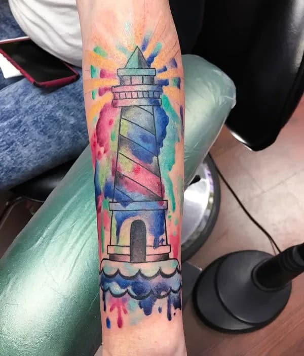 Watercolor Lighthouse Tattoo