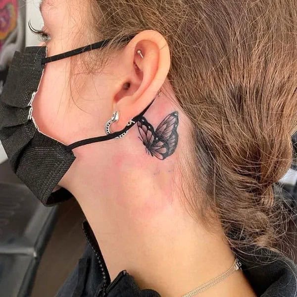 Watercolor Butterfly Tattoo Behind The Ear