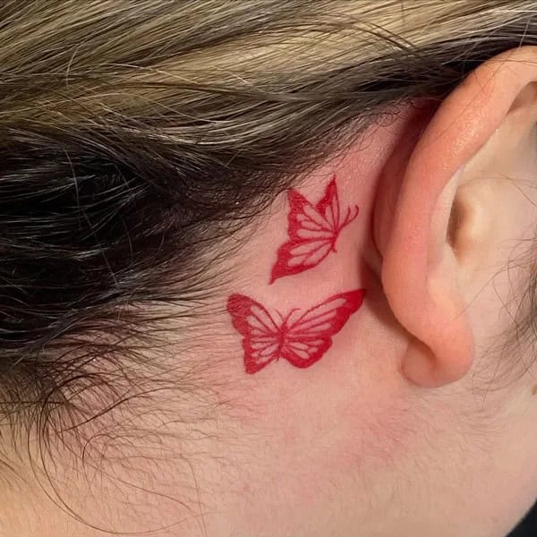 Watercolor Butterfly Tattoo Behind The Ear