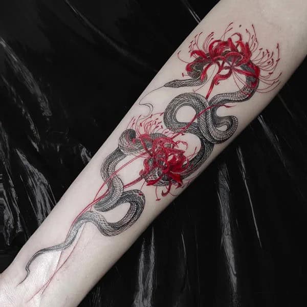 Spider Lily and Snake Tattoo