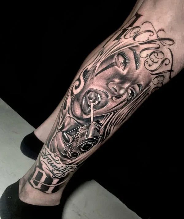 Chicano Leg Tattoo