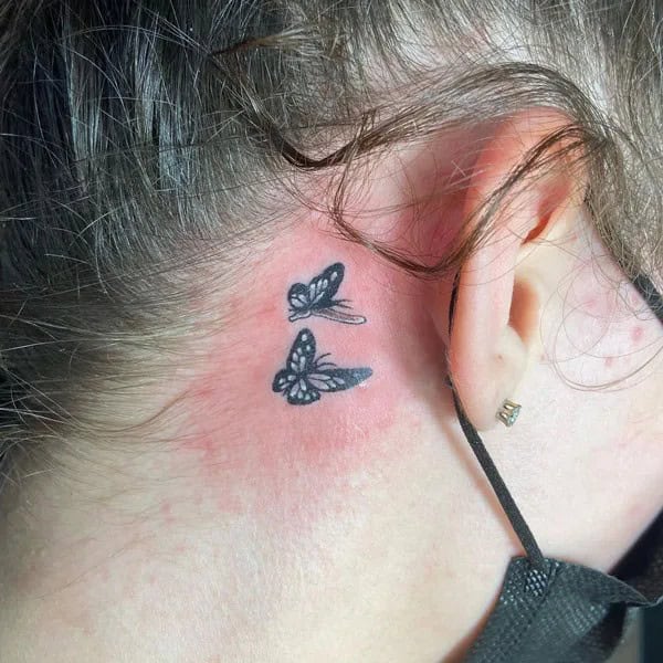 Watercolor Butterfly Tattoo Behind The Ear