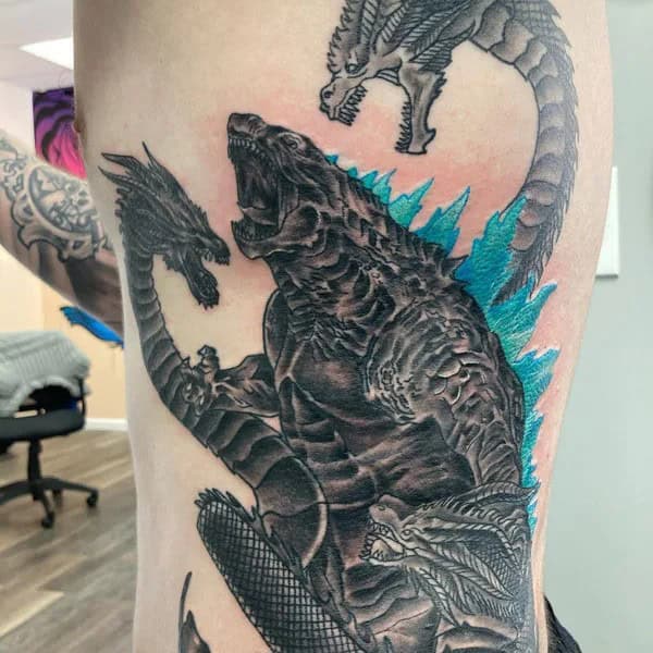 Godzilla vs Ghidorah tattoo