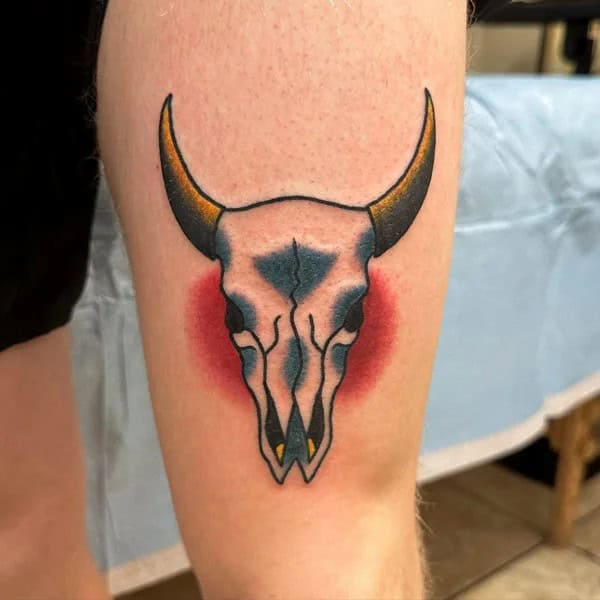 Traditional Bull Skull Tattoo