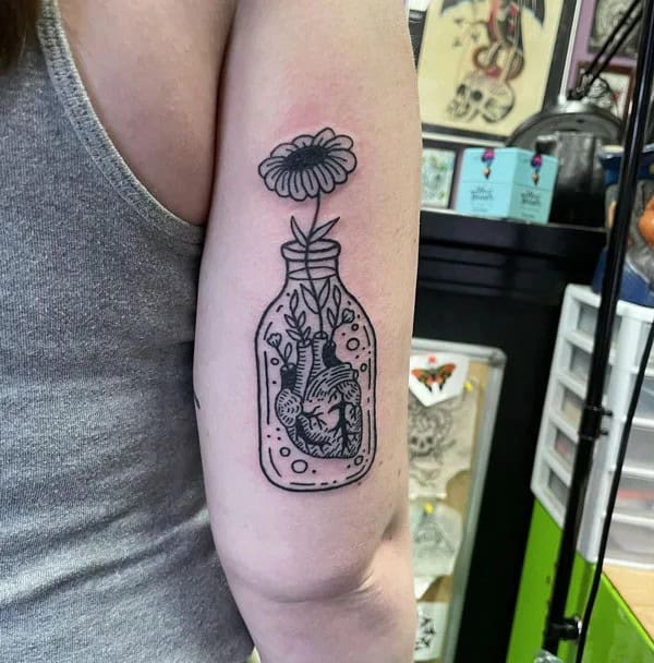 Anatomical Heart Tattoo On Chest