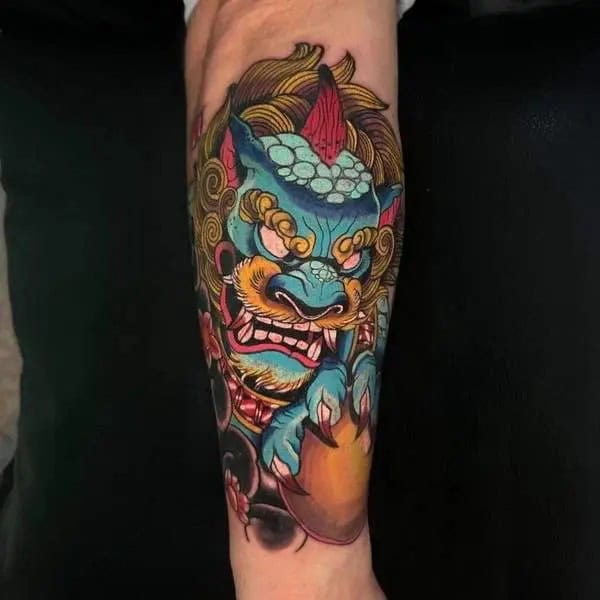 Colorful Foo Dog Tattoo