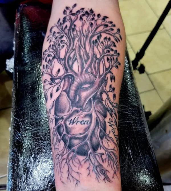 Anatomical Heart Family Tree Tattoo