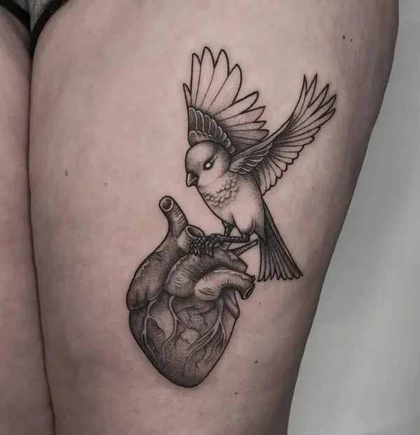 Anatomical Heart Tattoo On Chest