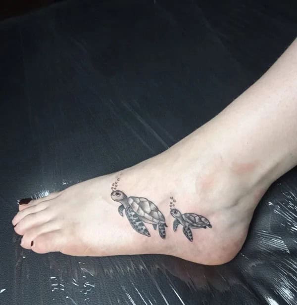 Mom and Baby Turtle Tattoo