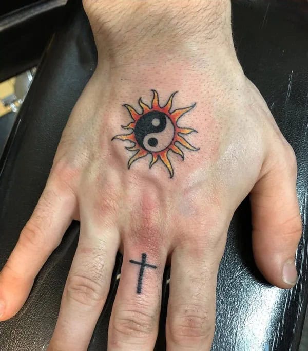 Yin Yang Hand Tattoo